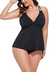 Black Posie Loop Strap Black Tankini Top