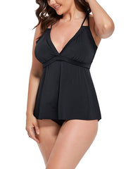 Black Posie Loop Strap Black Tankini Top