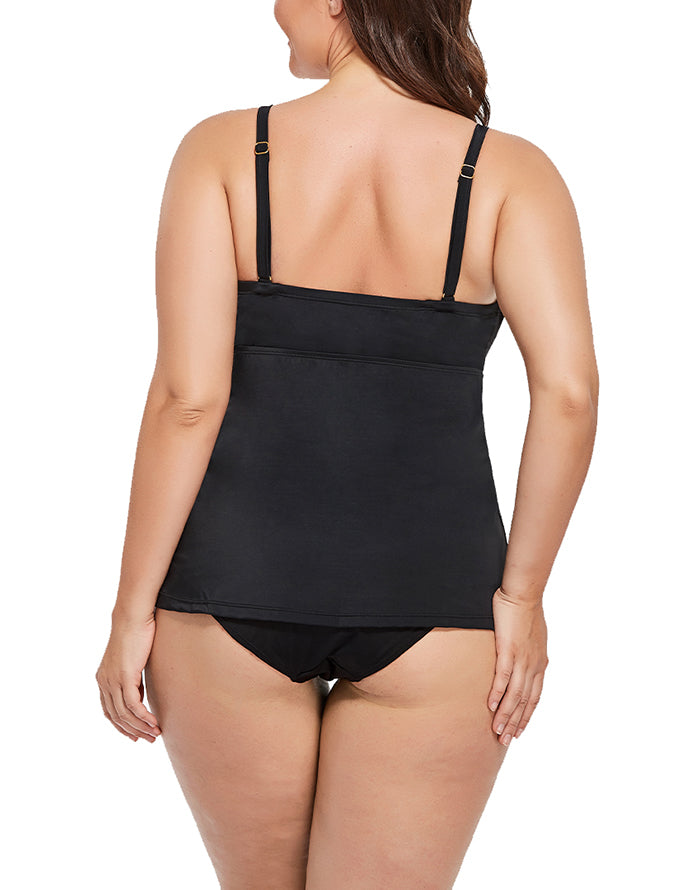 Black Tie Front Underwire Tankini Top