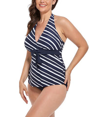 Summervivi - Navy Stripe Halter Tankini Set