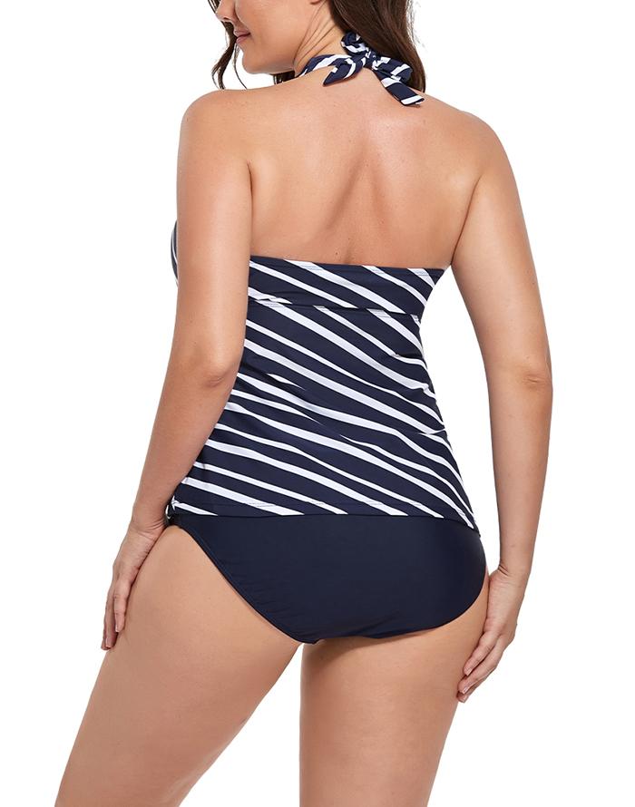 Summervivi - Navy Stripe Halter Tankini Set