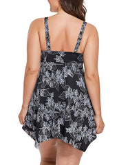 Two Piece Black Palm Handkerchief Swimdress