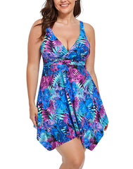 Two Piece Blue Palm Handkerchief Swimdress