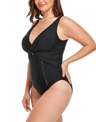 Summervivi - Black Ruched V-neck One Piece Swimsuit