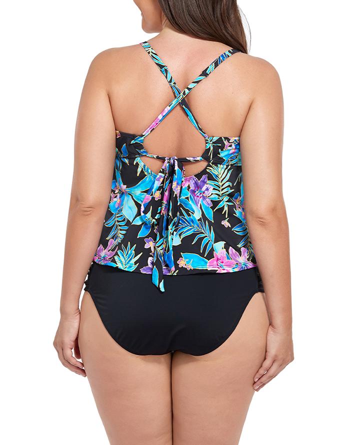 SUMMERVIVI - Neon Tropical Scarf X-Back Tankini Set