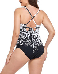 SUMMERVIVI - Leaves Scarf X-Back Tankini Set