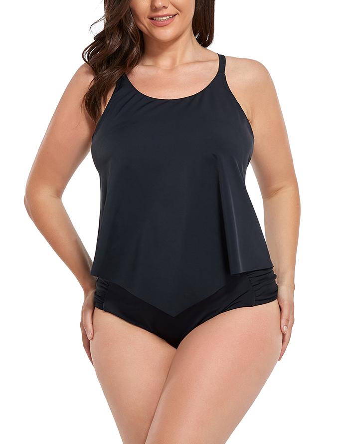 SUMMERVIVI - Black Scarf X-Back Tankini Set