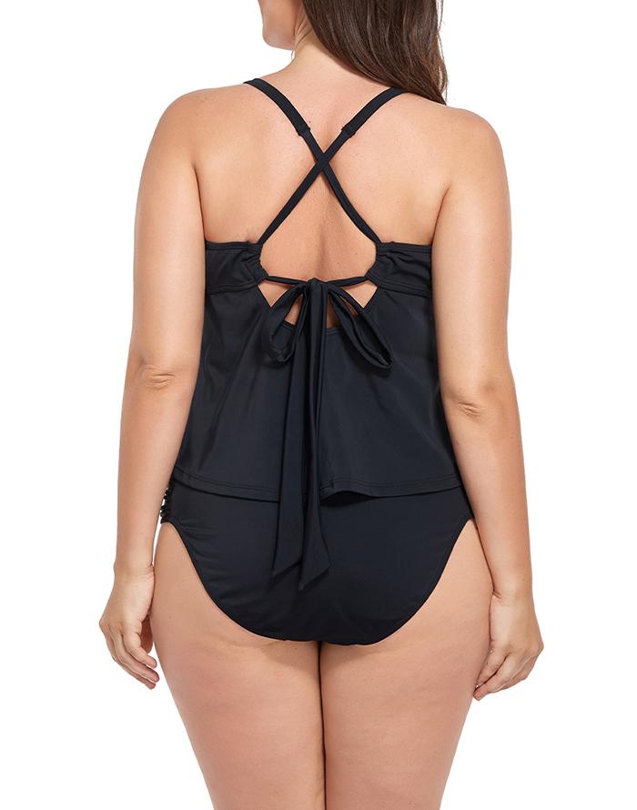 SUMMERVIVI - Black Scarf X-Back Tankini Set