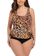 Summervivi - Leopard Print Side Tie Blouson Tankini Set