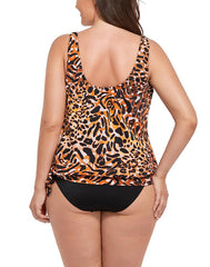 Summervivi - Leopard Print Side Tie Blouson Tankini Top