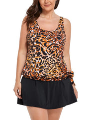 Summervivi - Leopard Print Side Tie Blouson Tankini With A-Line Swim Skirt