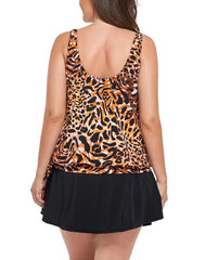 Summervivi - Leopard Print Side Tie Blouson Tankini With A-Line Swim Skirt