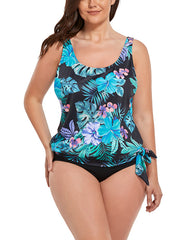 Green Leaves Side Tie Blouson Tankini Top