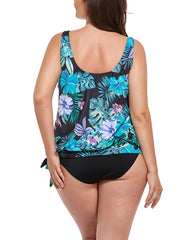 Green Leaves Side Tie Blouson Tankini Top