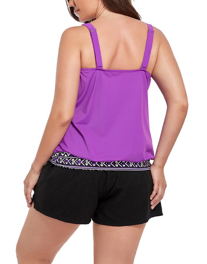 Summervivi - Purple Loop Strap Blouson Tankini Cargo Swim Short