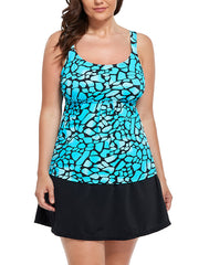 Water Cube Flared Tankini Set With Chlorine Resistant A-Line Swim Skirt