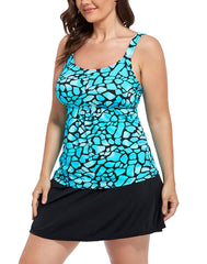 Water Cube Flared Tankini Set With Chlorine Resistant A-Line Swim Skirt