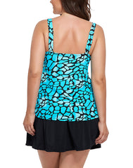 Water Cube Flared Tankini Set With Chlorine Resistant A-Line Swim Skirt