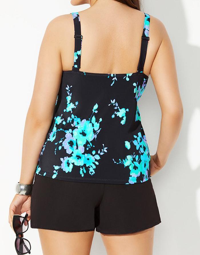 Blue Poppy Flared Tankini with Cargo Short