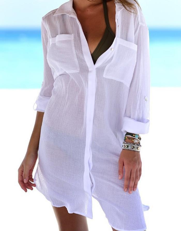 Summervivi - White Cardigan Swimsuit Cover Up