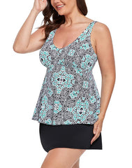 Summervivi - Mint Medallion V-NECK Flowy Tankini With A-Line Swim Skirt