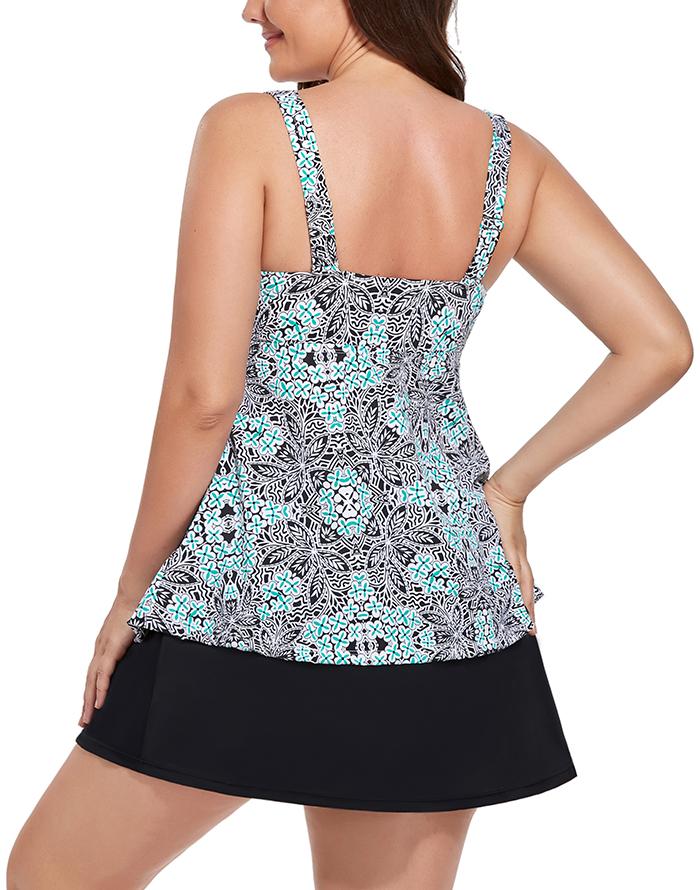 Summervivi - Mint Medallion V-NECK Flowy Tankini With A-Line Swim Skirt